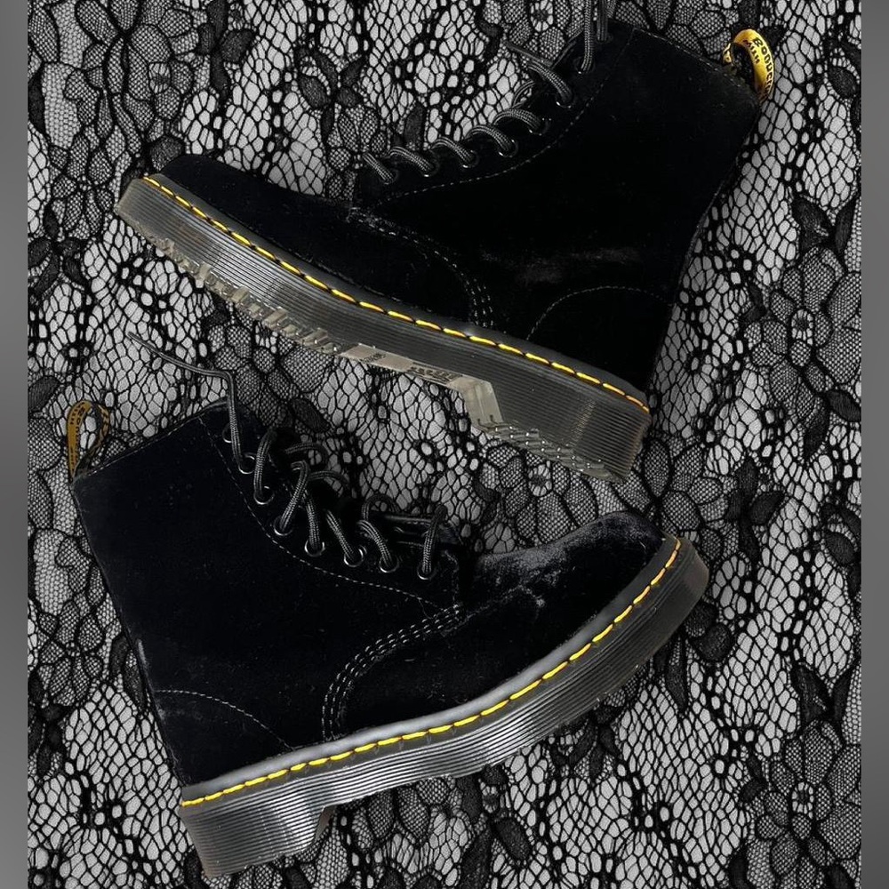 velvet lace up boots by dr. martens